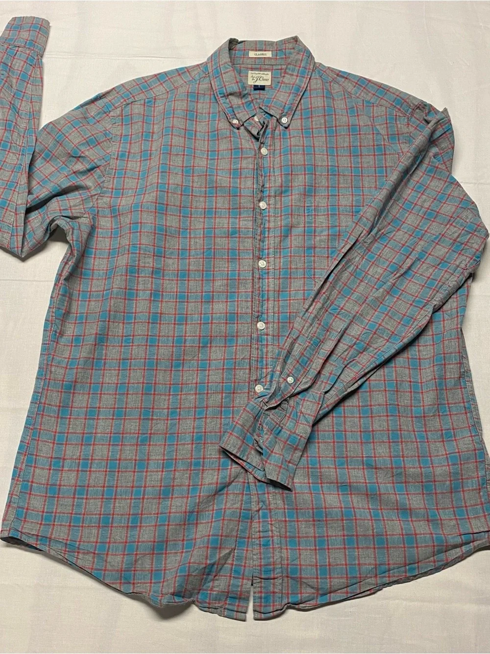 J. Crew Blue and Red Plaid Long-Sleeve Button-Down Shirt